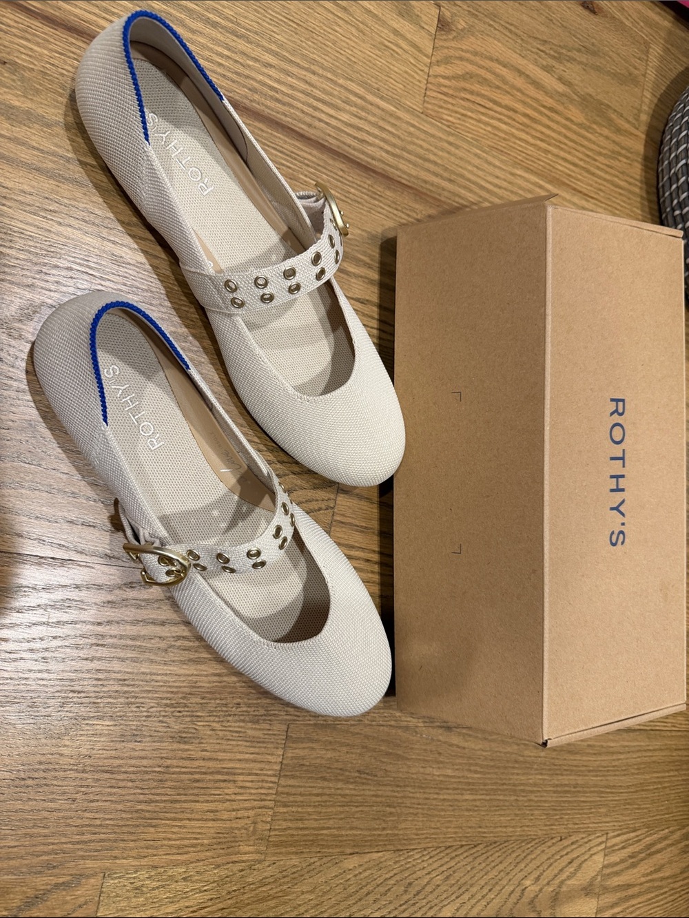 Rothy's Ballet Mary Jane Flats Gold Buckle 10 NEW